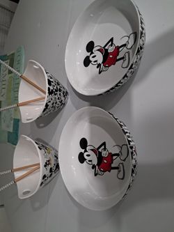 Disney Mickey Mouse Ceramic Ramen Bowl & Pasta Plate Set (with Chopsticks)