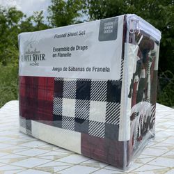 Cabela’s White River Home Flannel Bear Plaid Linen Sheets Set QUEEN / BRAND NEW