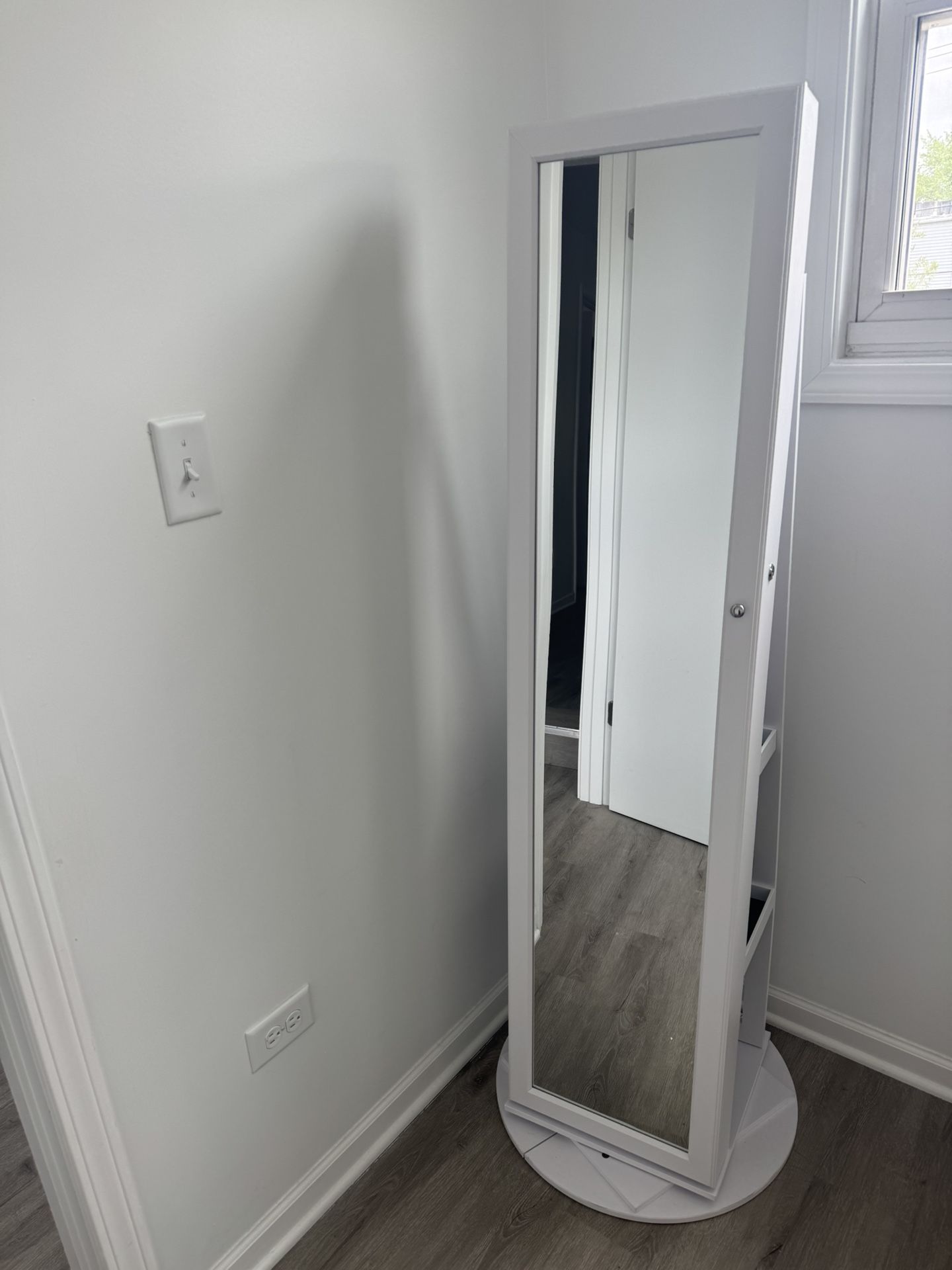 full length white mirror with storage