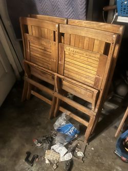 Antique Slat Double Folding Chair