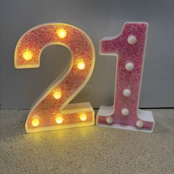 Light Up Pink Sparkly “21” Numbers 