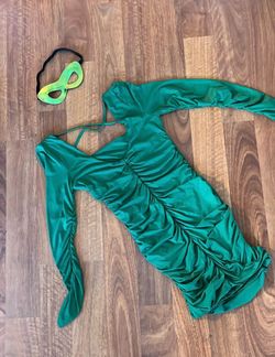 Green Ruched Long Sleeve Mini Dress