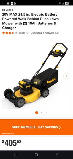 DEWALT
20V MAX 21.5 in. Electric Battery Powered Walk Behind Push Lawn Mower with (2) 10Ah Batteries & Charger
Questions