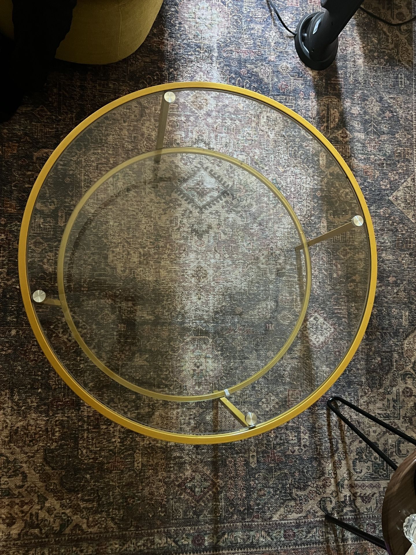 $60 OBO Round Gold Coffee Table with Glass Top