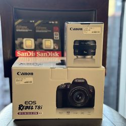 Canon EOS Rebel T8i EF-S 18-55mm STM Lens Kit w/ Canon EF 50mm f 1.4 EF and 128gb Cards