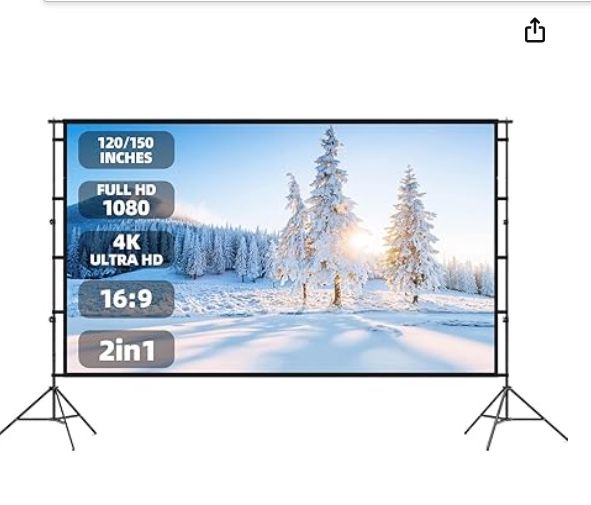 150-inch portable projector screen and stand, indoor and outdoor projector screen 16:9 4K HD.