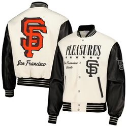 Men's San Francisco Giants PLEASURES White Full-Snap Varsity Jacket 