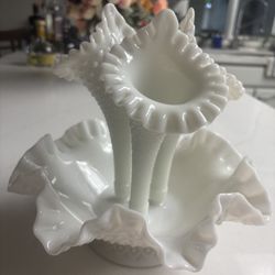 Vintage Fenton Milk Glass Hobnail Epergne (vases)