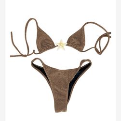 Chic Vintage Brown Starfish Accent Bikini - Size Medium Swimsuit