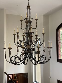 Stunning Large 3-Tier Wrought Iron Chandelier - Comes with Glass Shades