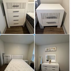 Druchella Queen bed With Dresses Nightstand , Long Mirror 