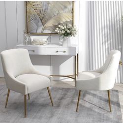 Two dining chairs, modern chairs  Velvet with golden legs, decorative chairs  Upholstered for living room, restaurant, study room