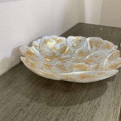 Large Centerpiece Glass Bowl White/Gold