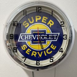 Chevrolet Neon Light Hanging Wall Clock Chevy Deco