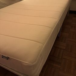 Ikea white frame Twin bed with mattress 