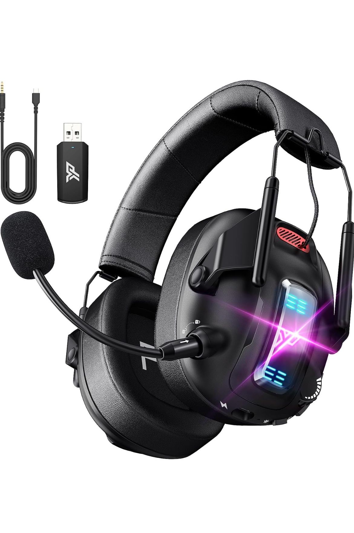 YPBDAN Wireless Gaming Headset for PS5, PS4, PC, USB Over Ear Gaming Headphones with Noise Canceling Mic, Bluetooth 5.3, 100H Battery, Low Latency, Fo