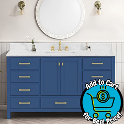 Forclover Solid Wood Frame 54-in Blue Undermount Single Sink Bathroom Vanity with White Engineered Stone Top (Fully Assembled)