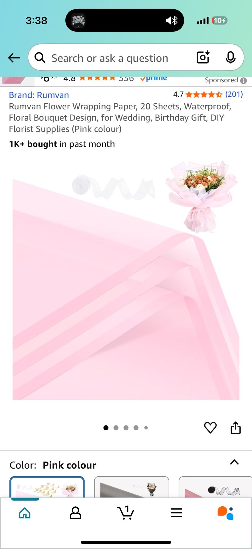 Pink Flower Wrapping Paper 20 Ct