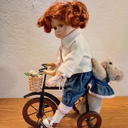 Molly Her Bike And Bear Porcelain Doll 