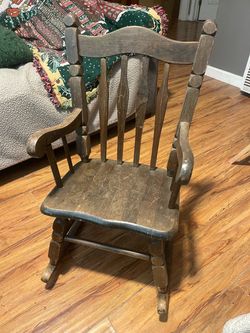 Vintage Oak Wood Kids Rocking Chair 28” tall, 14” Wide