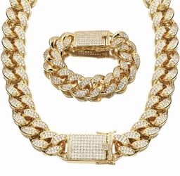New 18 k yellow gold Cuban bracelet and necklace chain