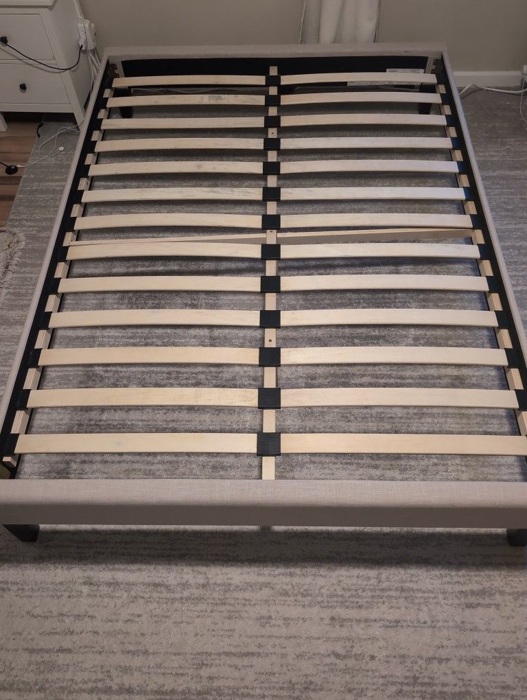 Queen Bed Frame - Gray Color, Upholstered, Contemporary