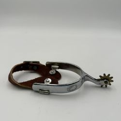 Vintage STAINLESS STEEL SPUR with leather strap (1) Cowboy Spur