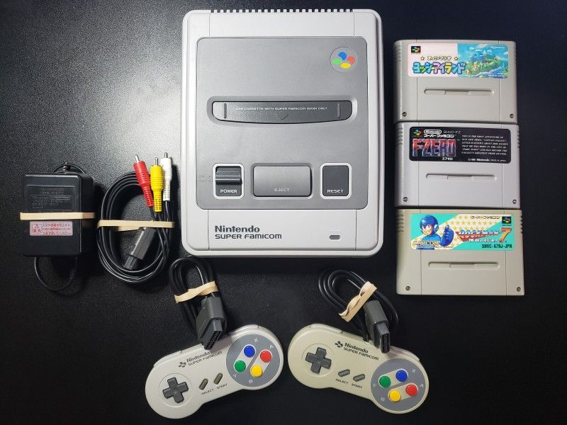 Nintendo Super Famicom Console SFC 1CHIP-01 w/ Rockman 7 F-Zero Yoshi's Island