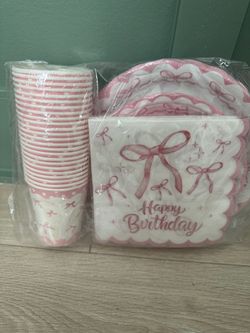 Pink Bow Happy Birthday Party Supply Set
