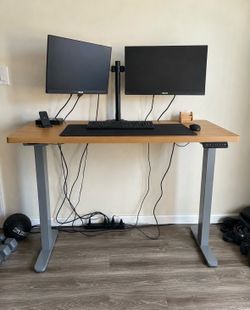 Electric Standing Desk + Dual ASUS Monitors