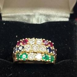 14k Gold Ring With Diamonds And Other Gems 