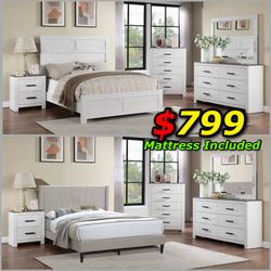 4pcs Queen Size Bedroom Set W. Ortho Mattress Included 
