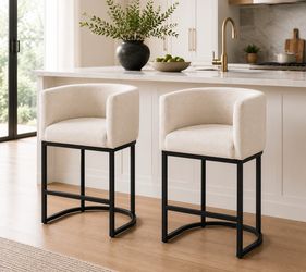 Beige Chenille Limited Edition Counter Stools. Set of 2