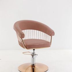 Luxury Pink & Rose Gold Salon Styling Chair – Hydraulic Pump, 360° Swivel, Wire Back Design