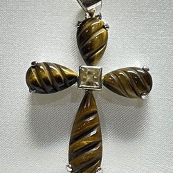 Tiger  Eye Sliver Cross 