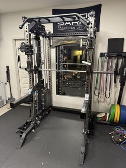 PRO SERIES Ultimate 3-1 Half Rack Functional Trainer w/Smith Machine Bar | 400lb Stack | Gym Equipment | Fitness | Commercial | Squat Rack 