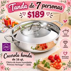 Princess Heritage Stainless Steel Casserole Pan 16 Qt