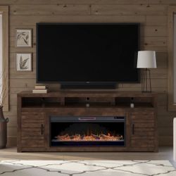 Geonna 78 inch Electric Fireplace TV Stand Console for TVs up to 90 inches, Whiskey Brown Finish