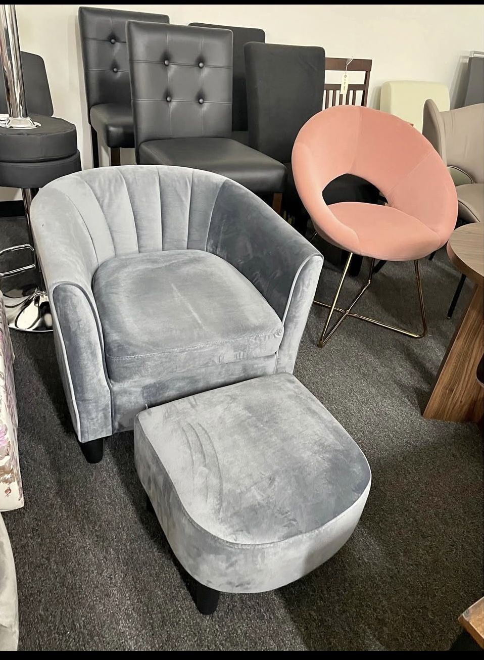 Assembled New Modern Accent Chair with Ottoman, Upholstered Teddy Velvet Barrel Club Chair w/Footres