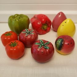 Collection of Vintage Fruit and Vegetable Salt and Pepper Shakers

