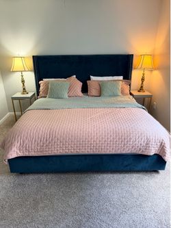 King Size Velvet Platform Bed Frame