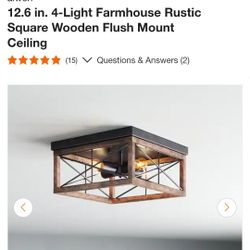 12.6" 4 Light Farmhouse Rustic Square Wooden Flush Mount Ceiling Light 