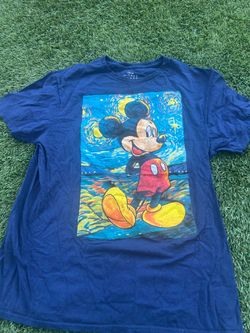 Disney Mickey Mouse Van Gogh Graphic T-Shirt Women's L Navy Blue Unisex Tee large