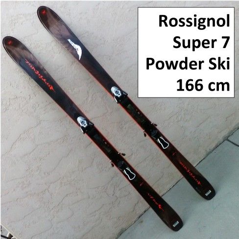 Rossignol Super 7 Powder Skis (Free Absorber Technology) 166 cm (65" long) Mounted with Salomon Ski Bindings - Made in France in Very Good Condition
