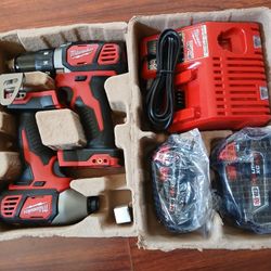 M18 Milwaukee Combo Kit Drill /lmpact  2 Battery And Charger 
