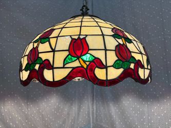 20″ Vintage Red Tulip Tiffany Style Swag Lamp