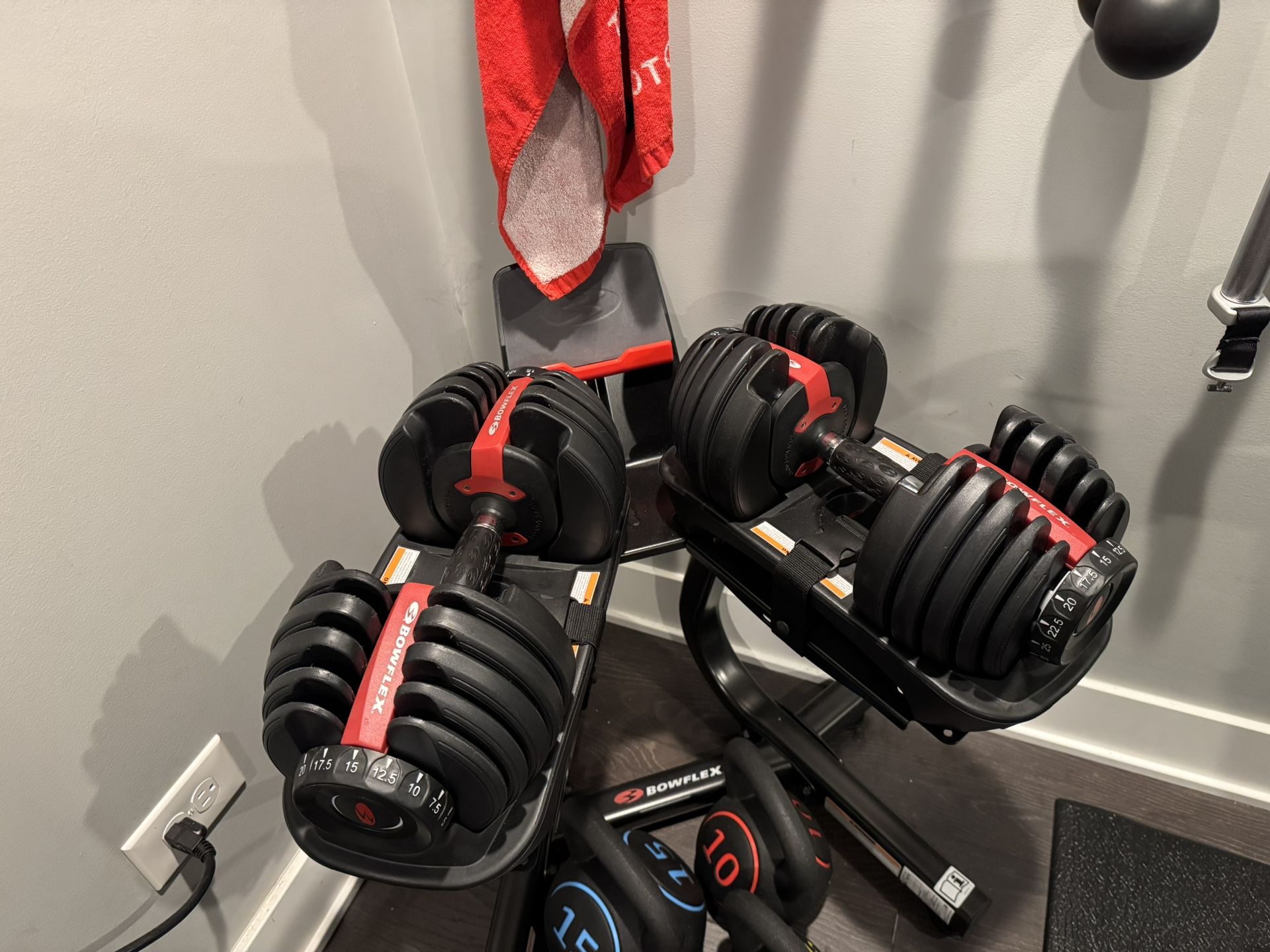 BowFlex adjustable dumbbells with stand