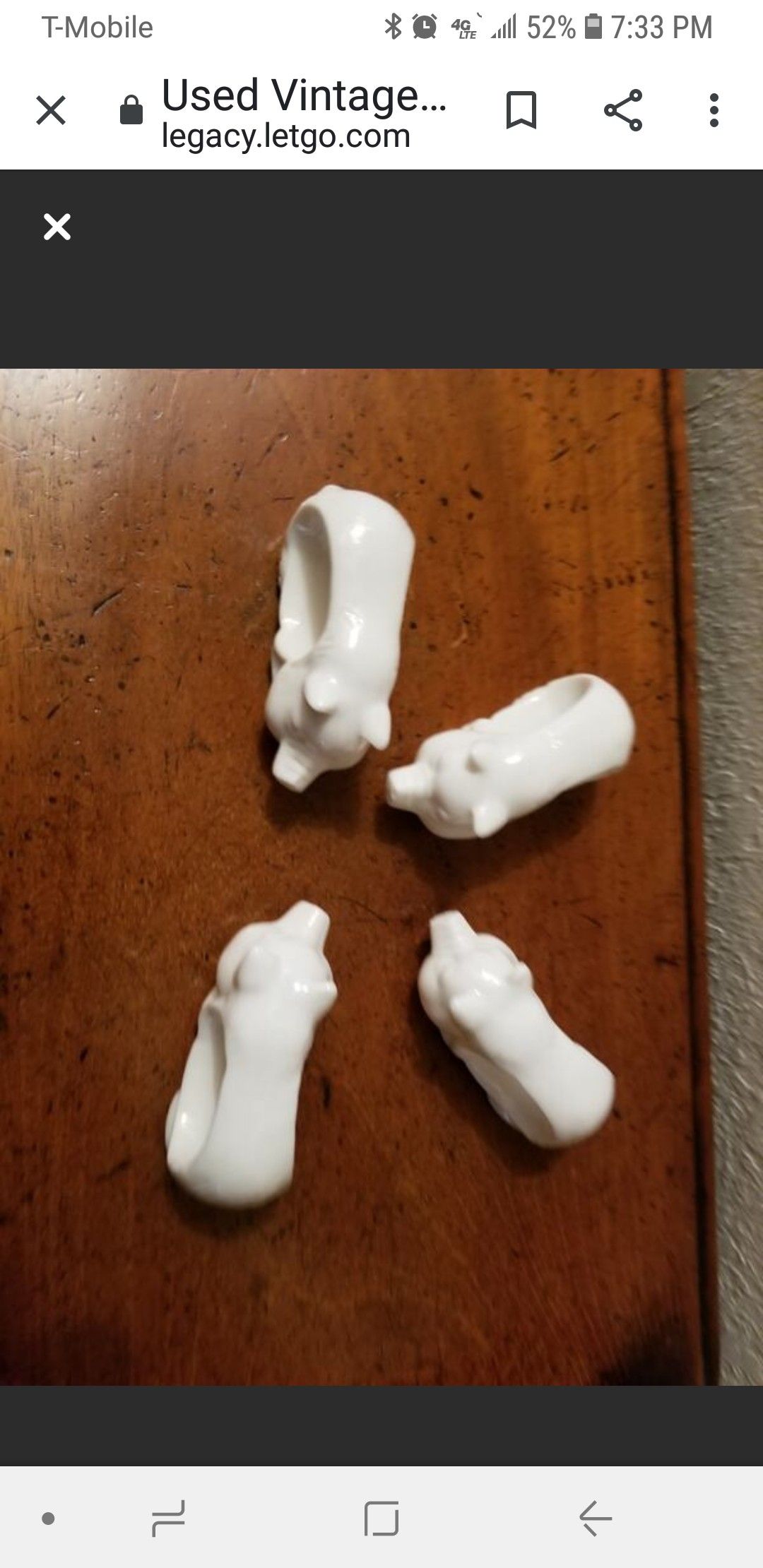 Vintage Shafford Porcelain White Pig Napkin Rings 4 Set