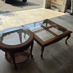 Matching Coffee and End Tables - Real Wood / Glass Top