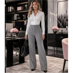NWoT HALARA High Waisted Business Casual Work Pants 4 Pockets in Gray L Petite
